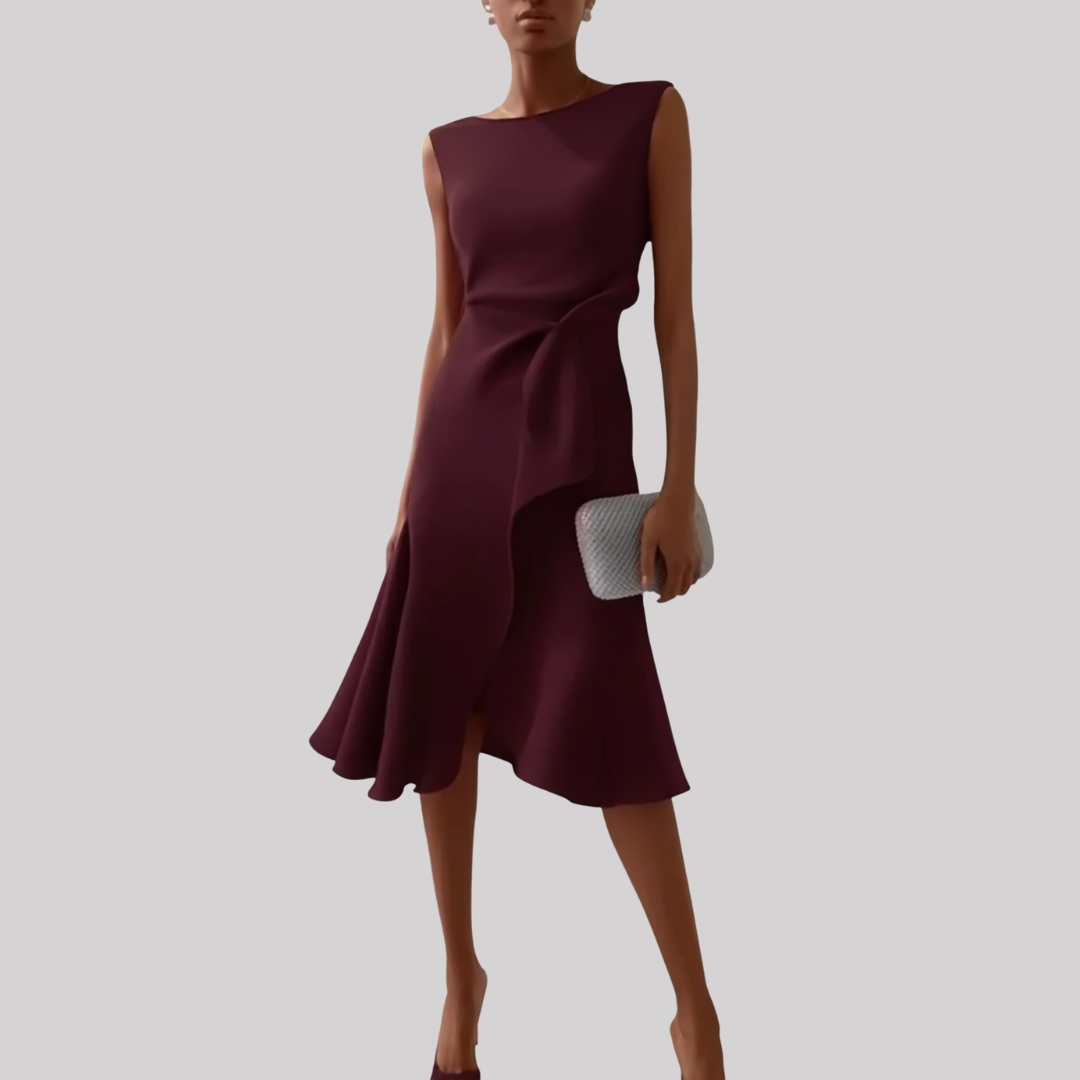 Sheila | Women's Midi Dress with Asymmetric Draped Design | Elegant Look for Any Occasion