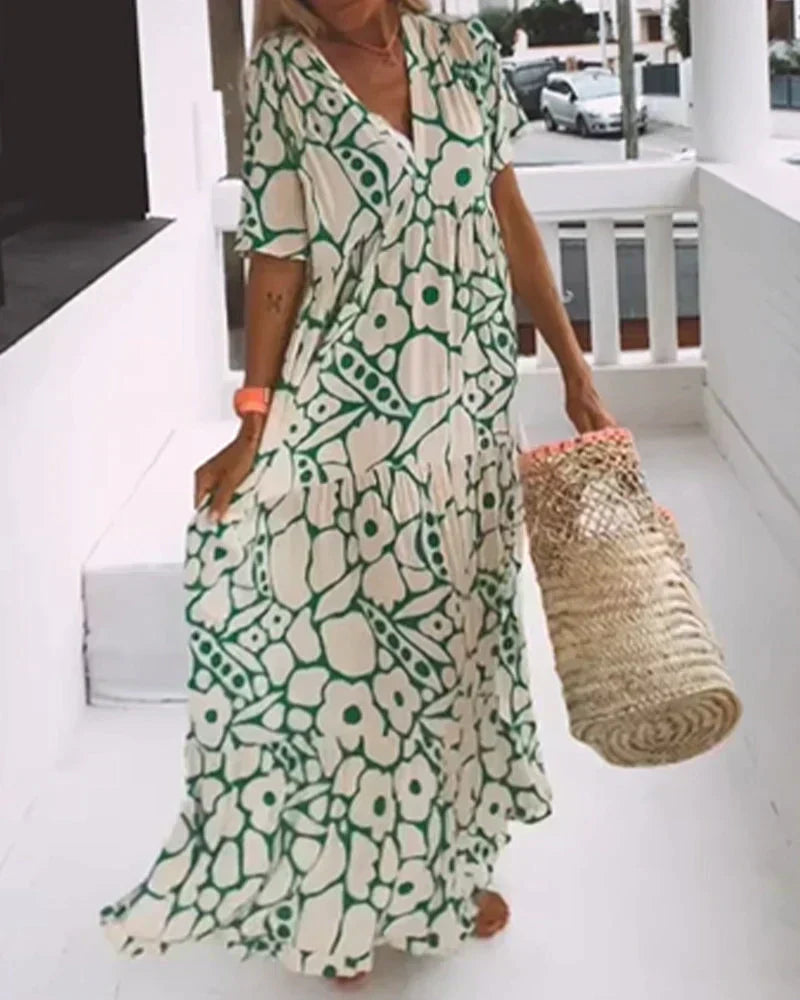 V-Neck Abstract Print Maxi Dress with Flutter Sleeves 8