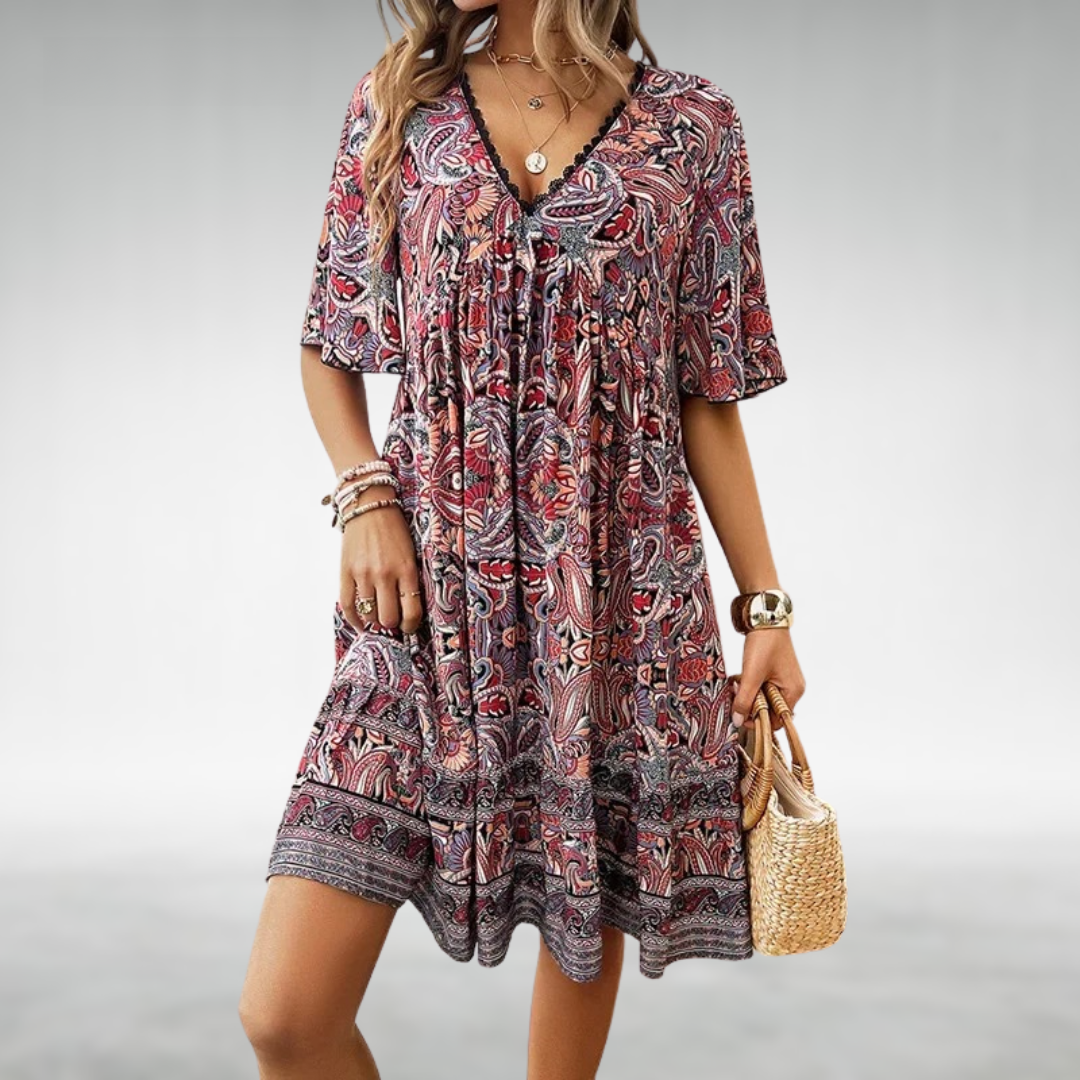 Boho Chic | Women's Dress with Vibrant Paisley Print | Effortless Summer Style for Warm Days