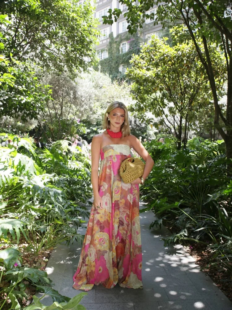 Caroline Collection | Women's Floral Maxi Dress with Strapless Design | Elegant Summer Dress for Wedding Guests