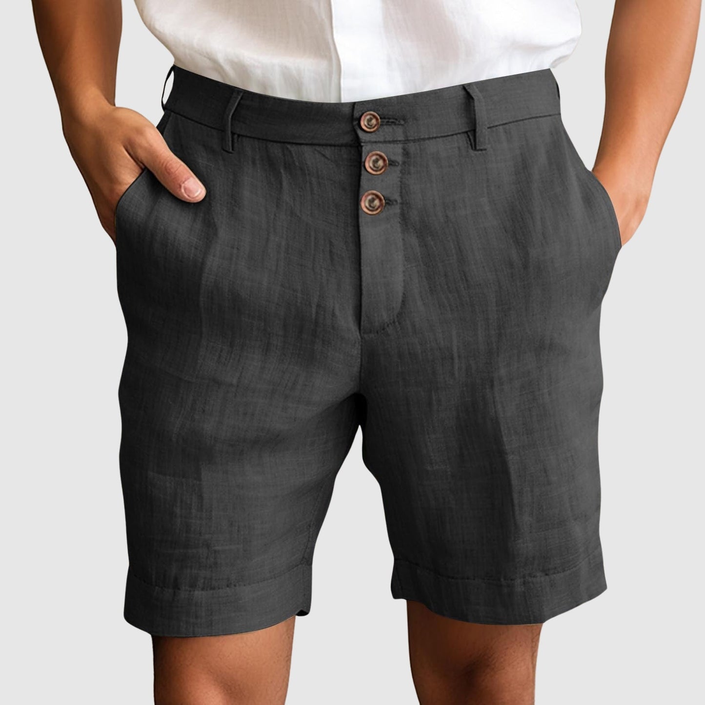 Casual Tailored Men's Shorts with Triple-Button Closure | Lightweight Linen Blend for Summer Comfort