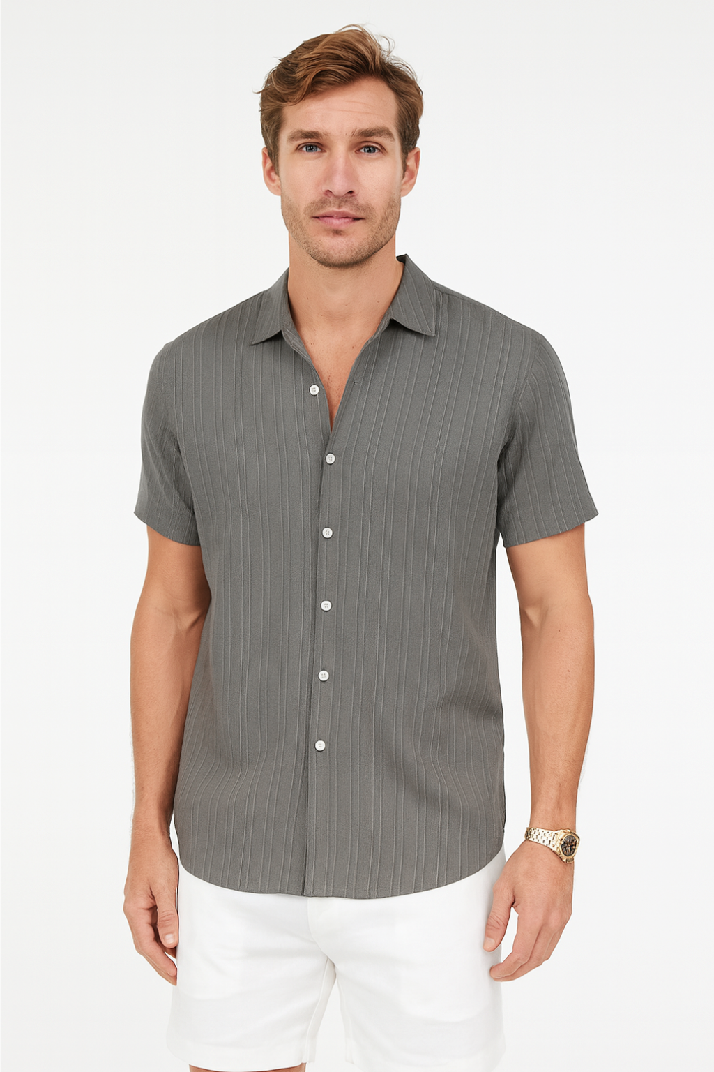 Classic Men's Shirt | Short Sleeve Button-Up with Slim Fit Design | Lightweight Fabric for Stylish Summer Outings