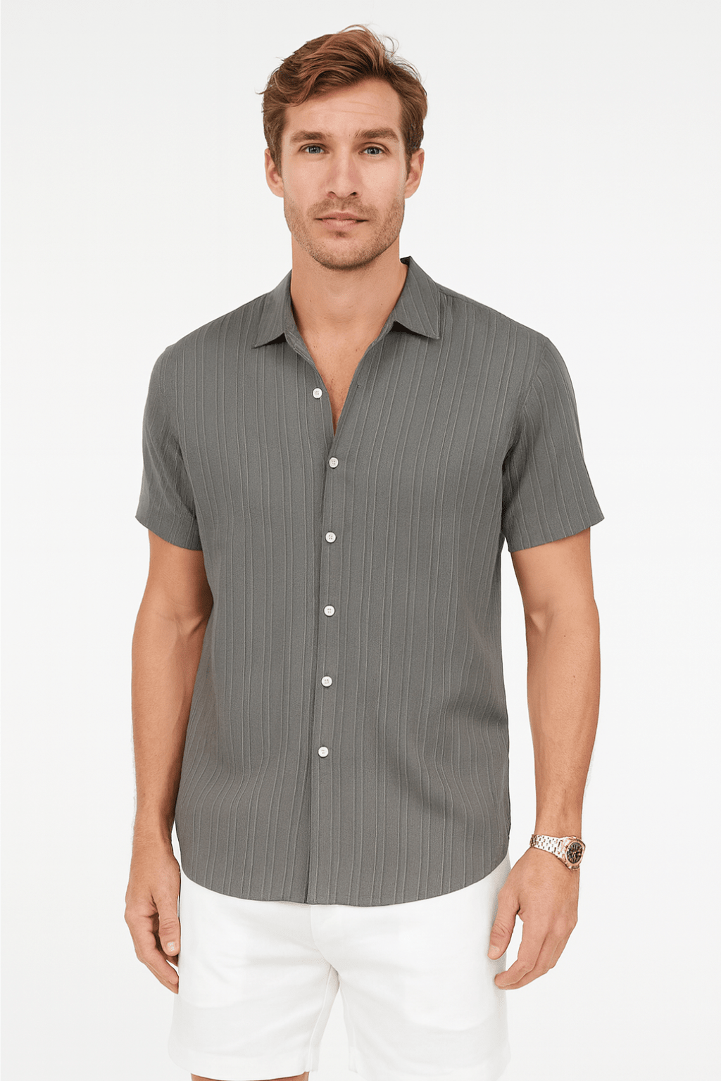 Classic Men's Shirt | Short Sleeve Button-Up with Slim Fit Design | Lightweight Fabric for Stylish Summer Outings