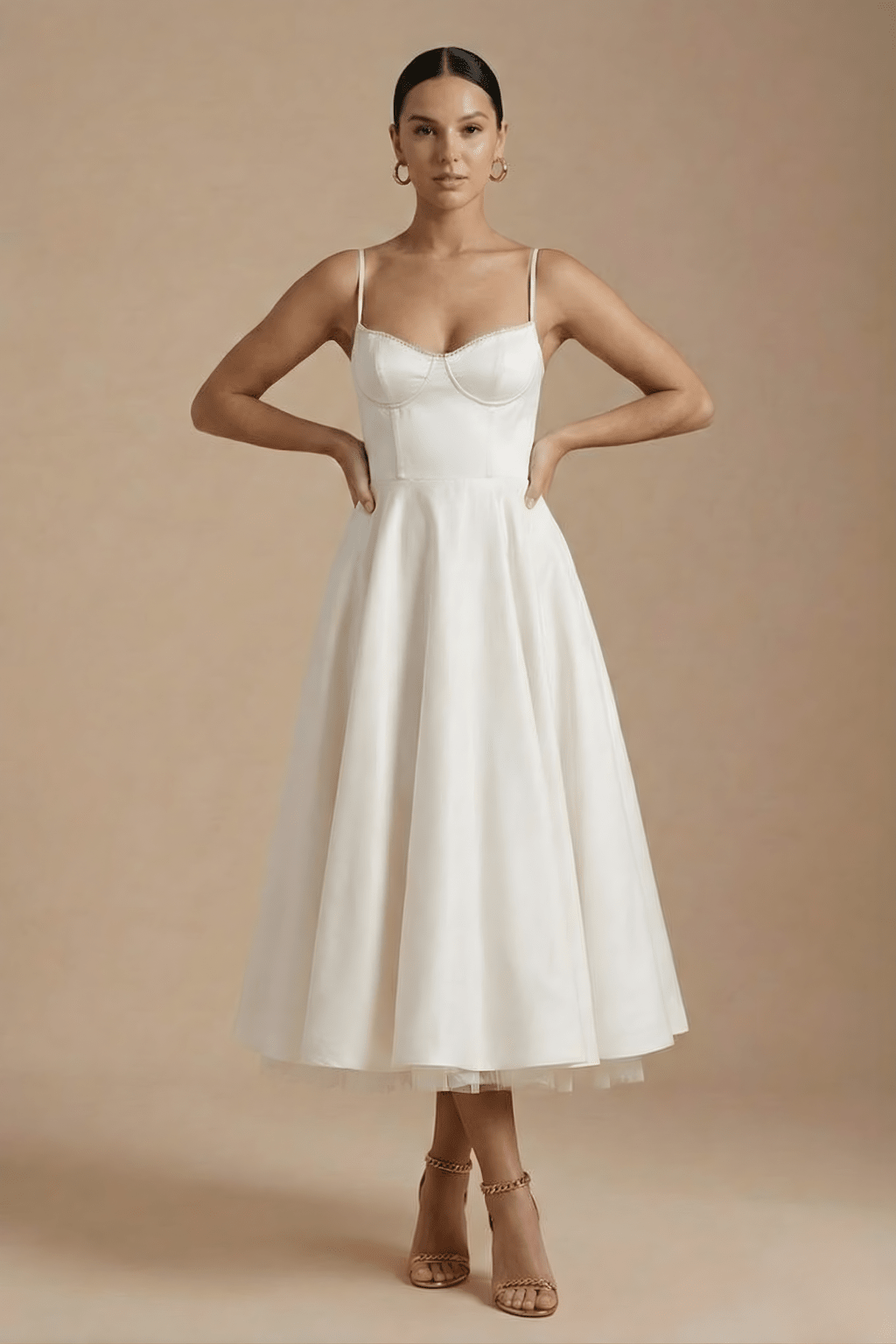Elegant Corset Midi Dress | Women's Dress with Flared Skirt for Timeless Sophistication