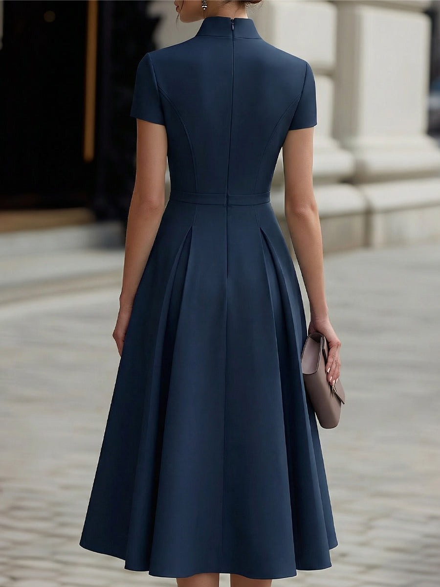 Elegant Fit & Flare Midi Dress with Zip-Front & Structured Design | Stylish Midi Dress for Versatile Day-to-Night Wear