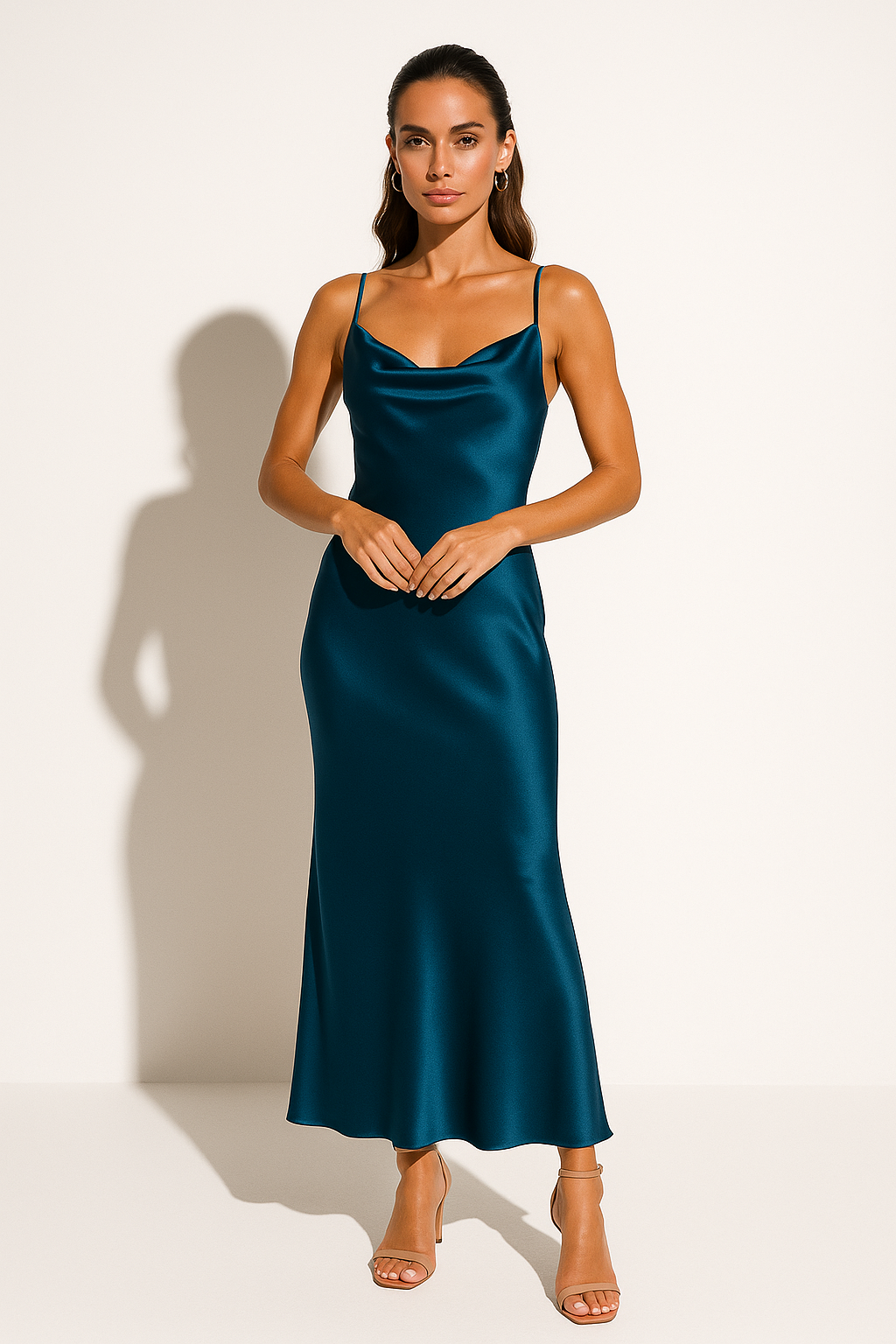 Elegant Satin Cowl Neck Maxi Dress with Adjustable Straps | Women's Dress for Timeless Style