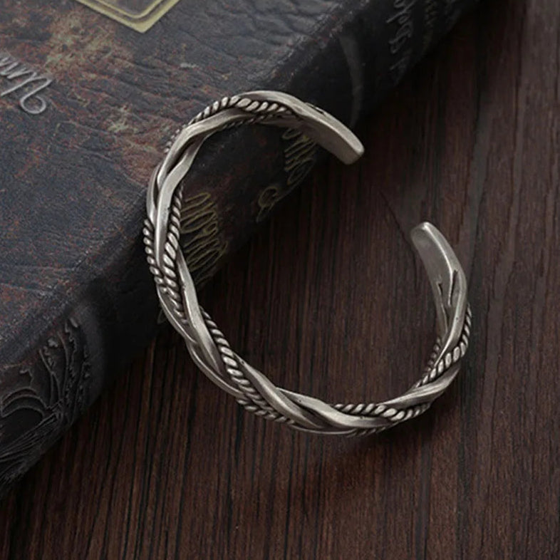 Elegant Silver Cuff Bracelet with Intricate Braided Design | Adjustable Style for Versatile Fashion