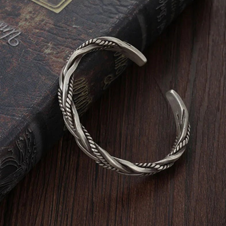 Elegant Silver Cuff Bracelet with Intricate Braided Design | Adjustable Style for Versatile Fashion
