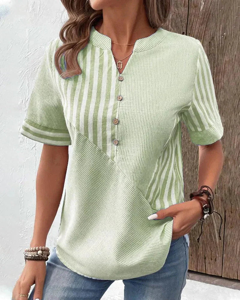 Elegant Striped Blouse | Women's Lightweight Design with Mandarin Collar | Versatile Style for Everyday Wear