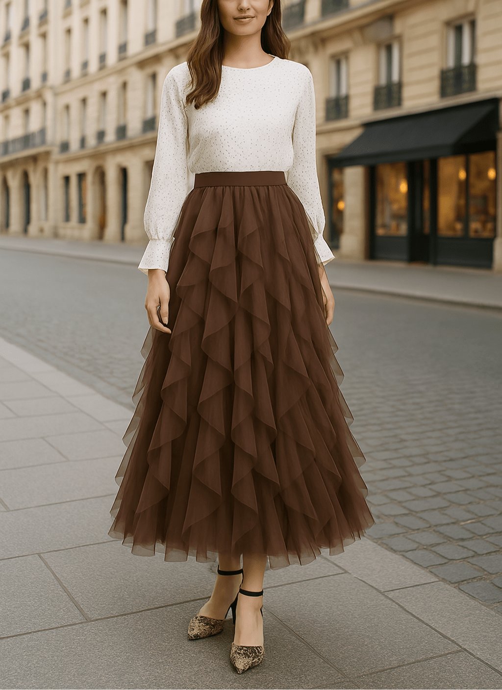 Elegant Tulle Midi Skirt for Women with Layered Design - Timeless Style for Any Occasion