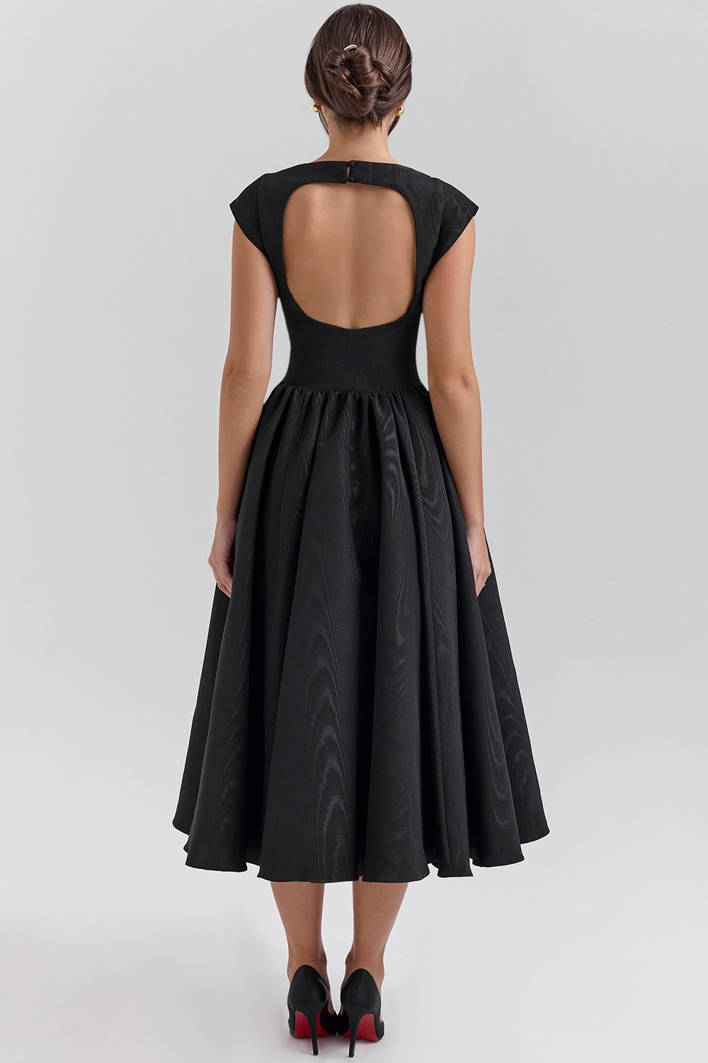 Elegant Women's Dress | Fit-and-Flare Midi Design with Boat Neckline | Perfect for Formal Events