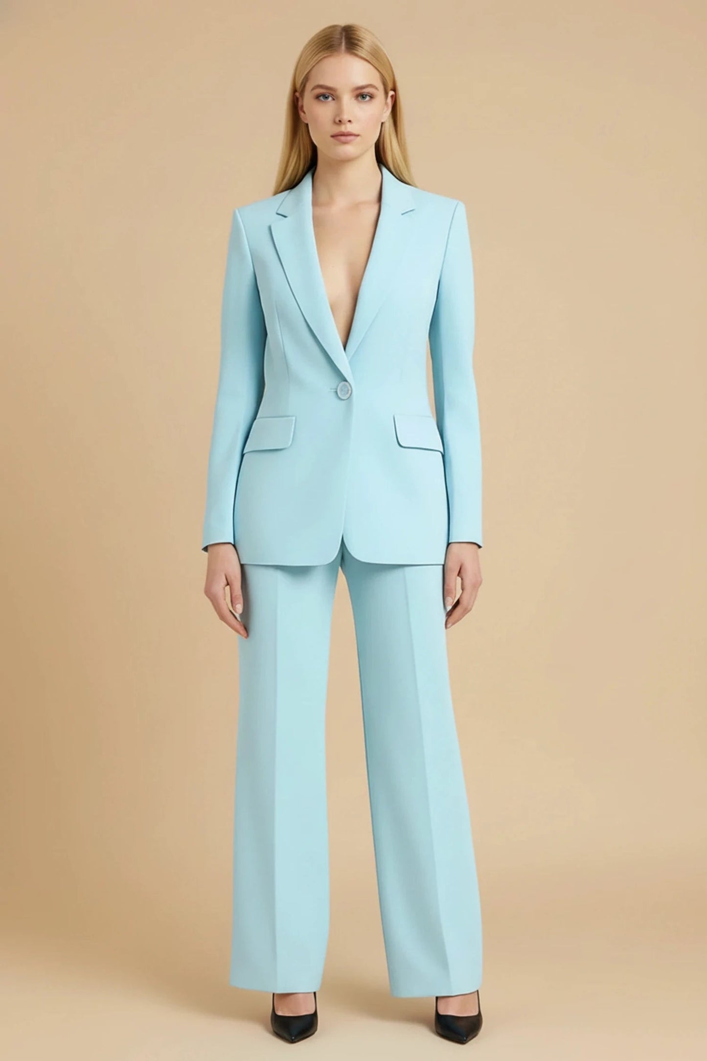 Elegant Women's Suit | Tailored Pant Suit Set with Wide-Leg Pants for Effortless Professional Style