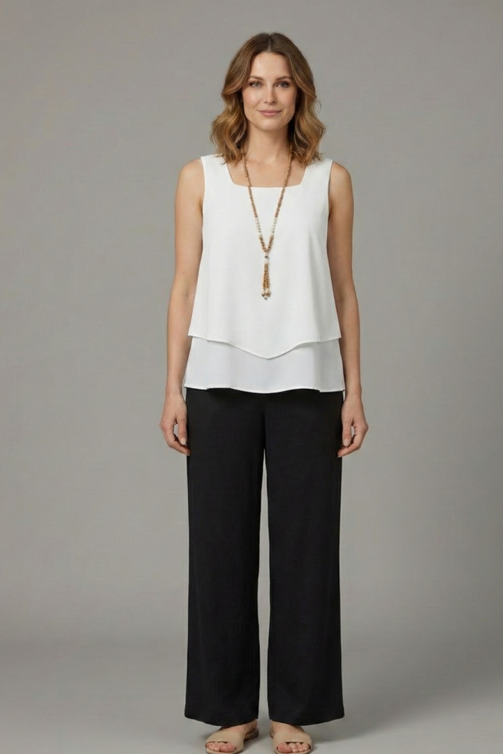 Elegant Women's Two Piece Set with Sleeveless Top & Wide Leg Trousers for Effortless Style