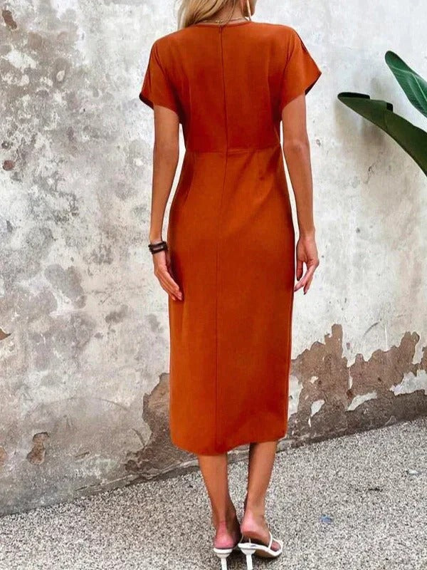 Elegant Wrap V Neck Midi Dress | Flattering Summer Dress for Weddings and Events