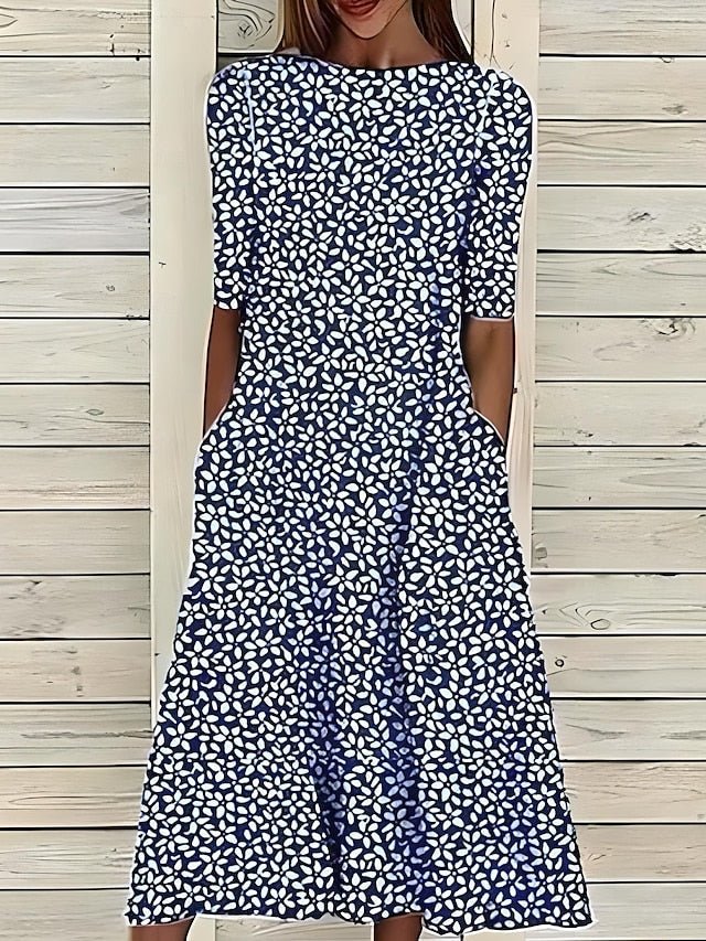 Nature's Touch | Women's Flowy A-Line Midi Dress with Pockets | Lightweight Cotton-Linen Blend for Effortless Summer Style