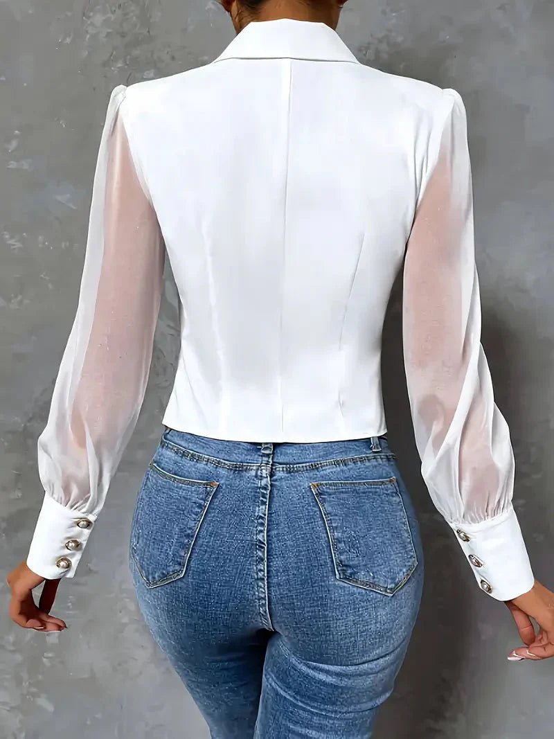 Refined Blouse | Women's Elegant Blouse with Sheer Sleeves | Timeless Wardrobe Essential for Effortless Style