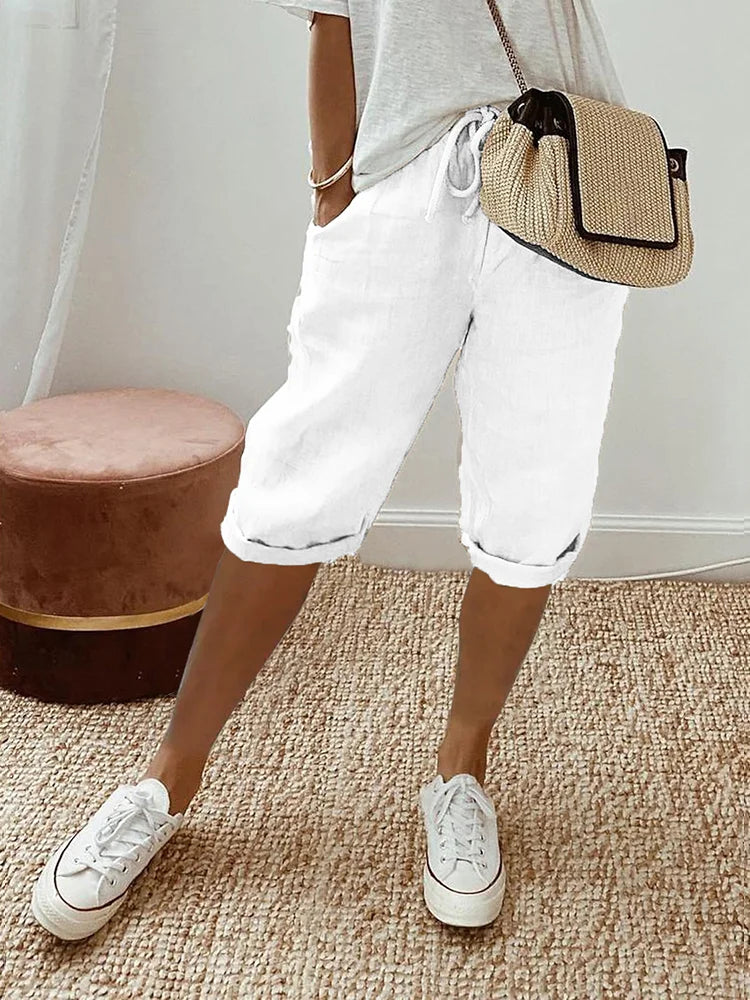 Rosa | Women's Cotton-Linen Shorts with Adjustable Waist & Pockets | Relaxed Fit for Ultimate Comfort
