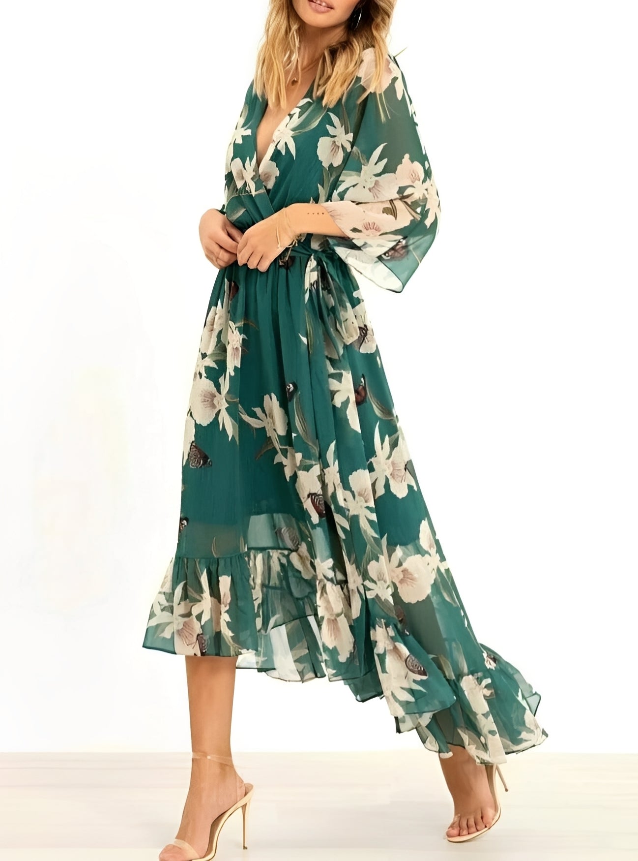 Sandra Collection | Women's Floral Maxi Dress with V-Neck Design | Effortless Elegance for Summer Occasions