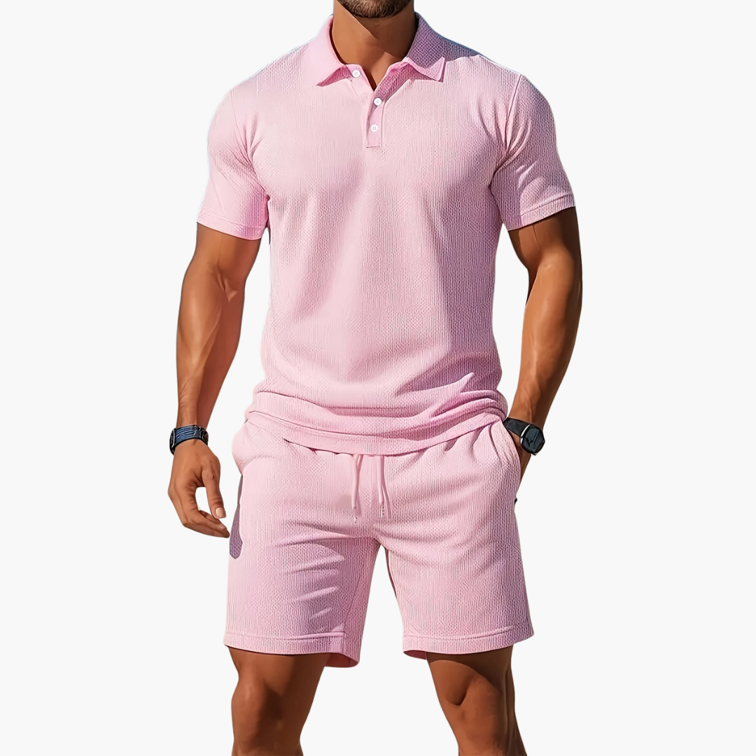 Stylish Men's Polo Shirts and Shorts Set with Drawstring Waist | Comfortable Summer Outfit for Effortless Style