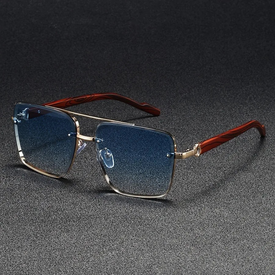 Stylish Metal Sunglasses with Vintage Wooden Arms | UV Protection & Anti-Glare Lenses for Ultimate Eye Comfort