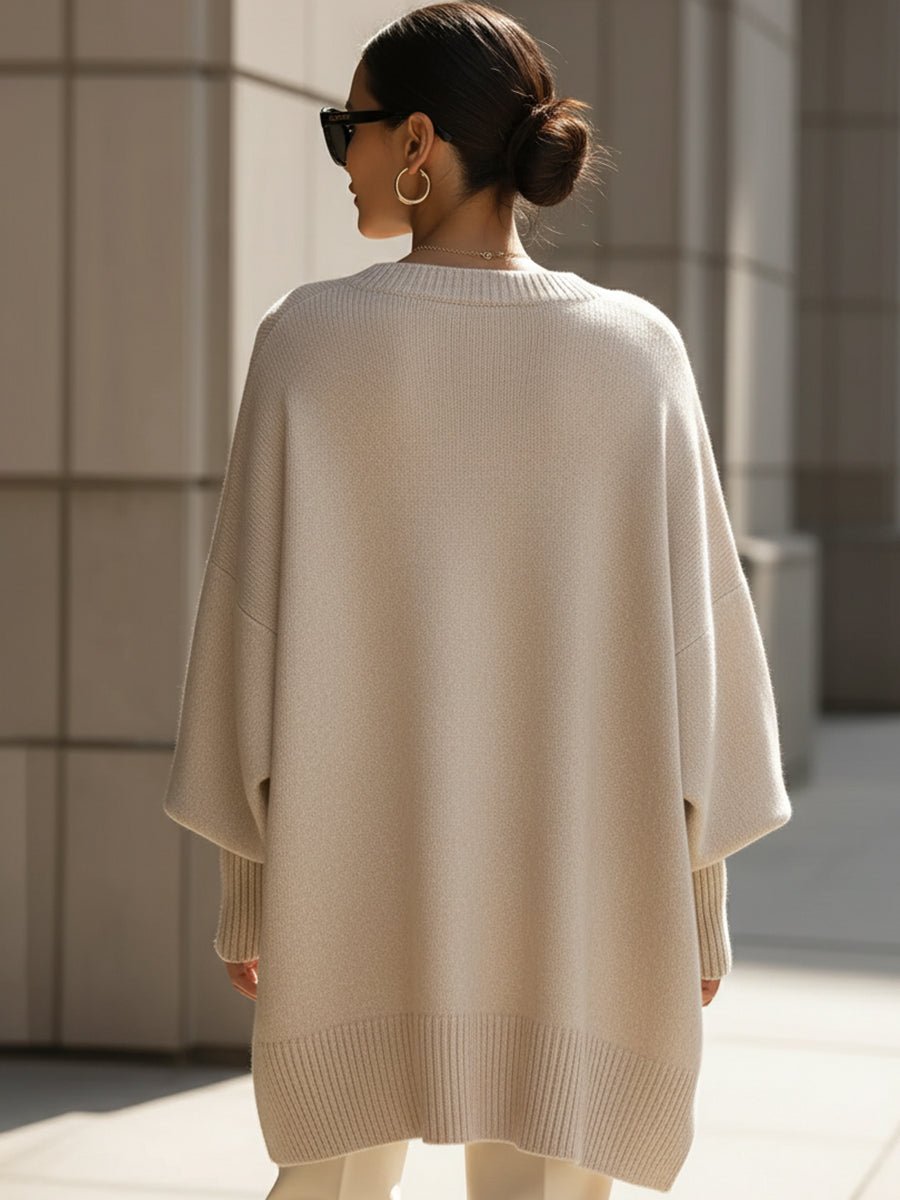 Oversized Wool Blend Sweater — Asymmetrical Hem & Drop Shoulders 4