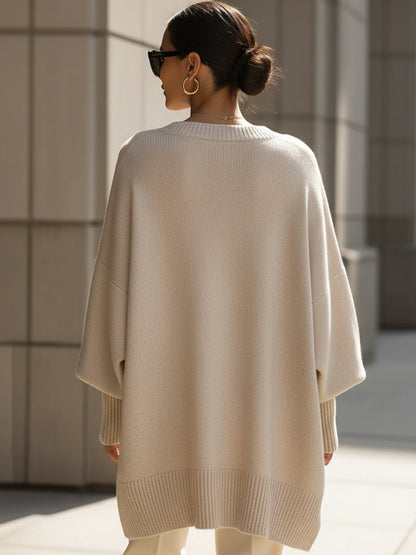 Oversized Wool Blend Sweater — Asymmetrical Hem & Drop Shoulders 4