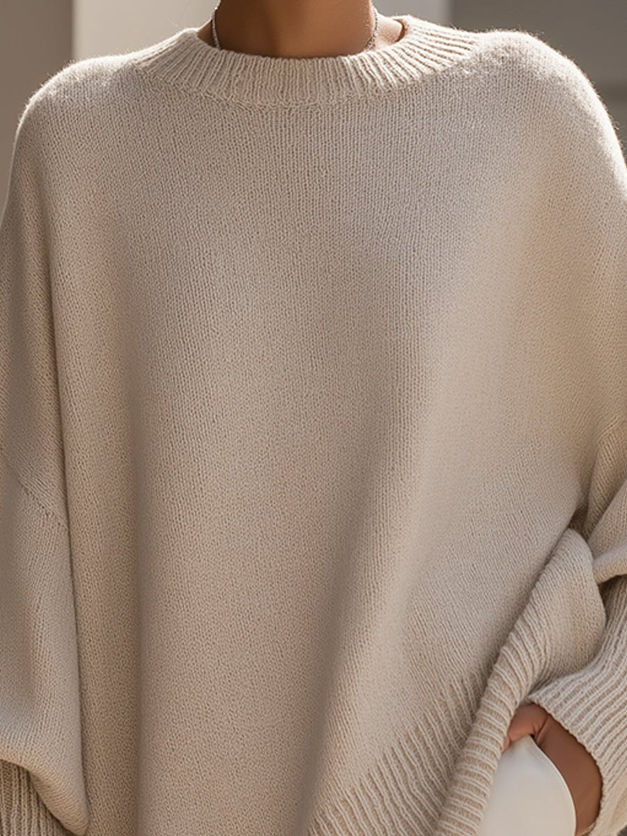 Oversized Wool Blend Sweater — Asymmetrical Hem & Drop Shoulders 2