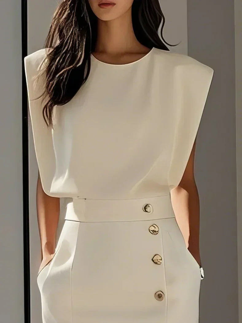 Sleeveless Midi Dress with Side Button Detail & Front Slit 10