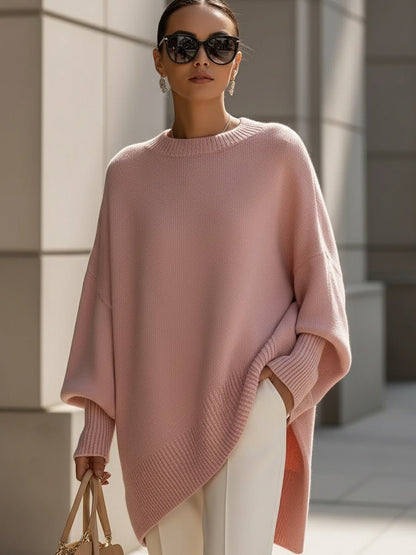 Oversized Wool Blend Sweater — Asymmetrical Hem & Drop Shoulders 6
