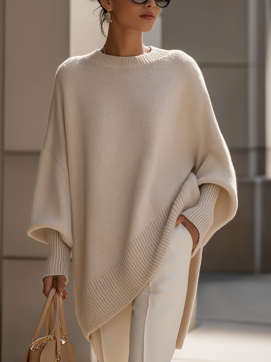 Oversized Wool Blend Sweater — Asymmetrical Hem & Drop Shoulders 1