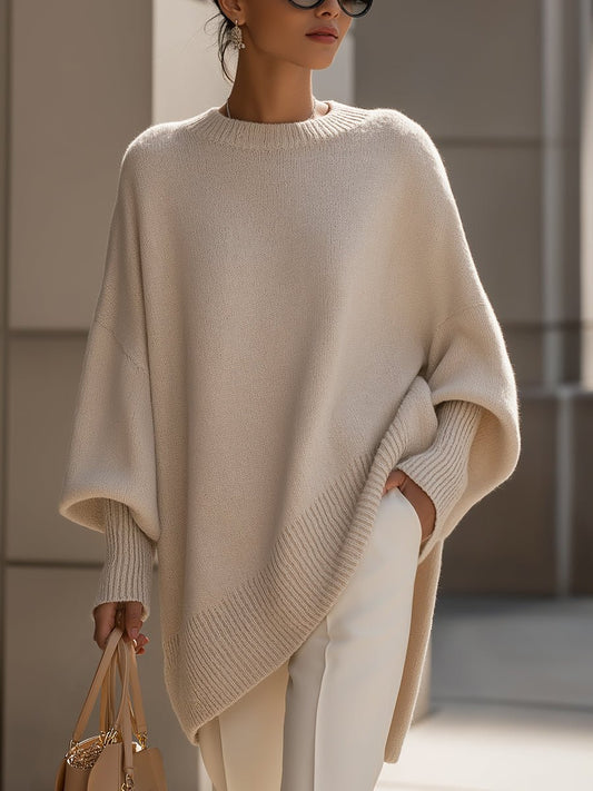 Oversized Wool Blend Sweater — Asymmetrical Hem & Drop Shoulders 1