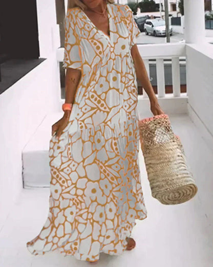 V-Neck Abstract Print Maxi Dress with Flutter Sleeves 2