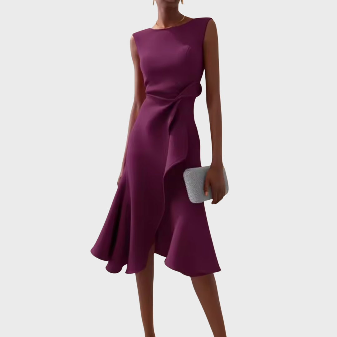 Sheila™ Draped Asymmetric Midi Dress — Sleeveless Elegant Fit 7