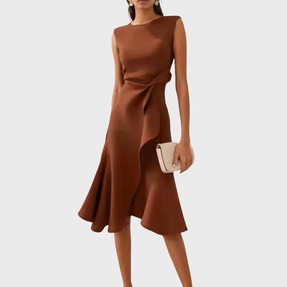 Sheila™ Draped Asymmetric Midi Dress — Sleeveless Elegant Fit 9