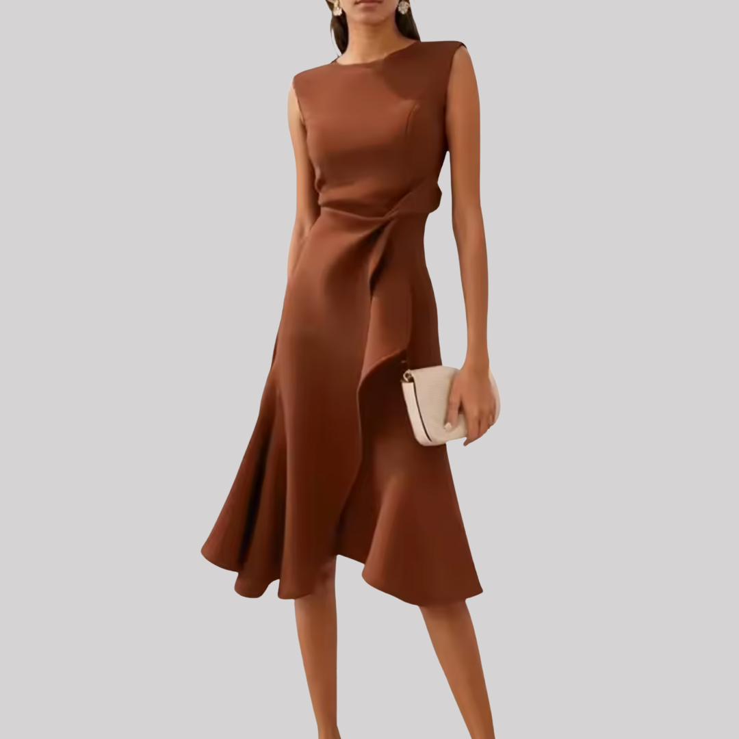 Sheila | Women's Midi Dress with Asymmetric Draped Design | Elegant Look for Any Occasion