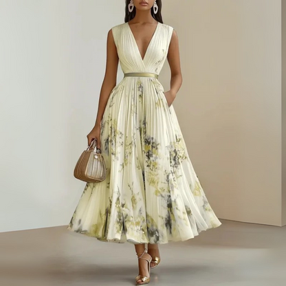 Pleated Sleeveless Maxi Dress with Deep V-Neckline 5