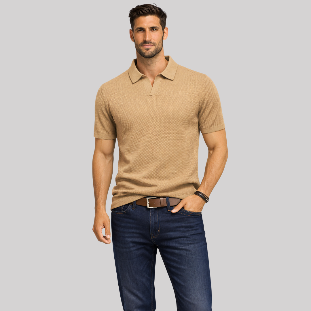 Textured Knit Men's Polo Shirt with Structured Collar | Casual Style for Warm Weather