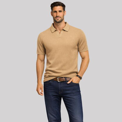 Textured Knit Men's Polo Shirt with Structured Collar | Casual Style for Warm Weather