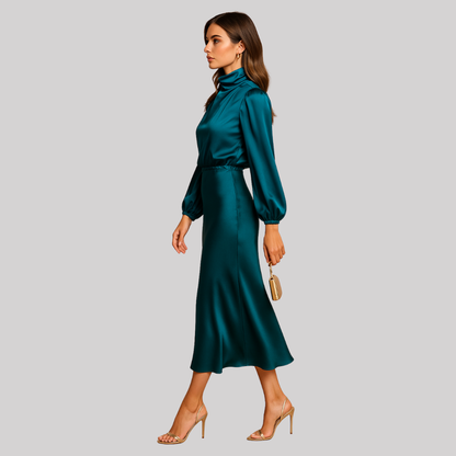 Elegant Collection | Women's Midi Dress with High Waist Design | Timeless Style for Effortless Sophistication