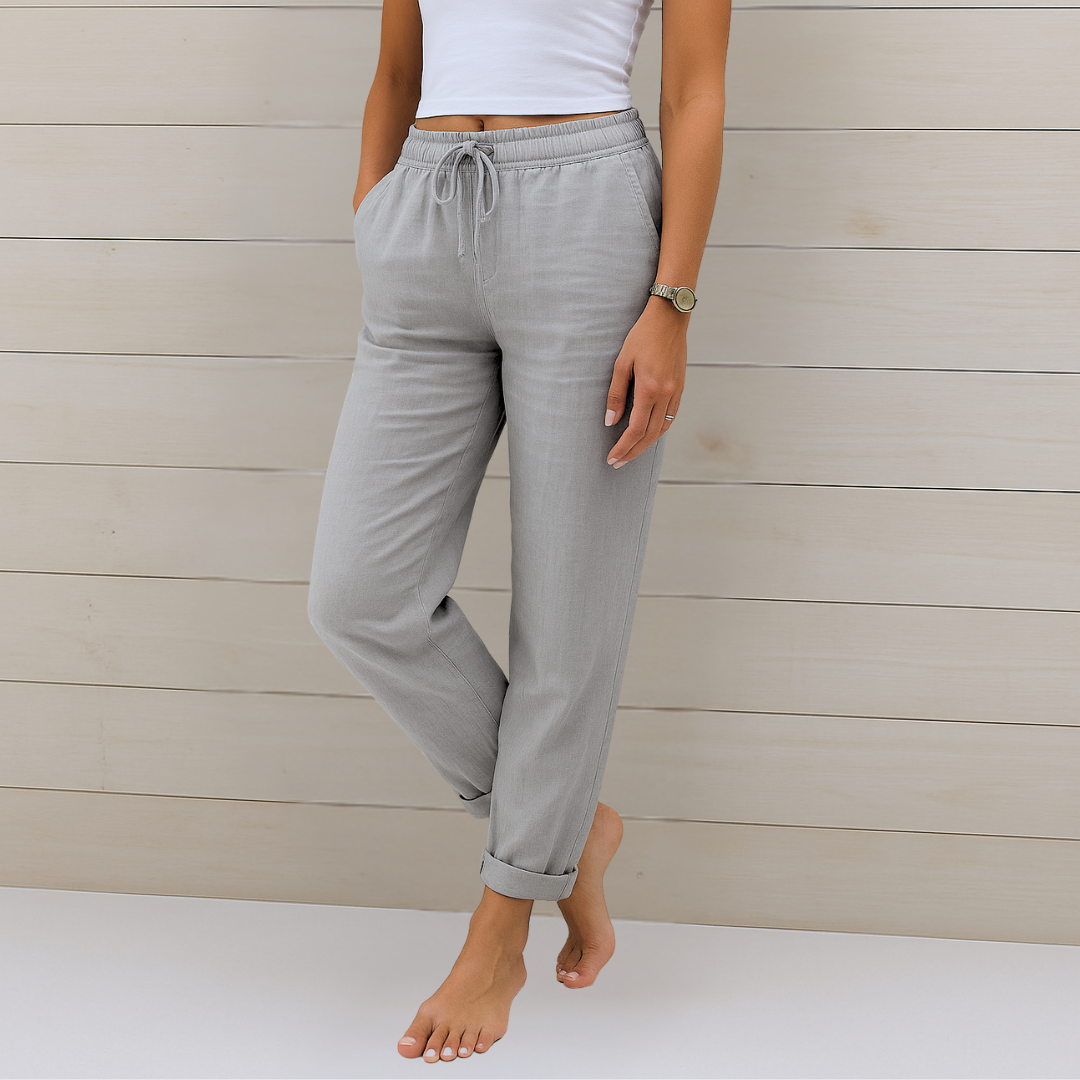 Women's Straight-Leg Pants with Elastic Waist & Drawstring 4