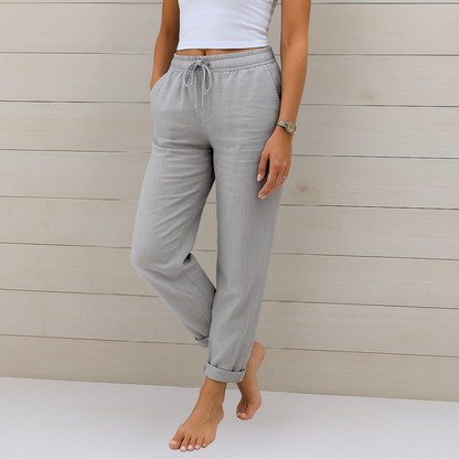 Women's Straight-Leg Pants with Elastic Waist & Drawstring 4