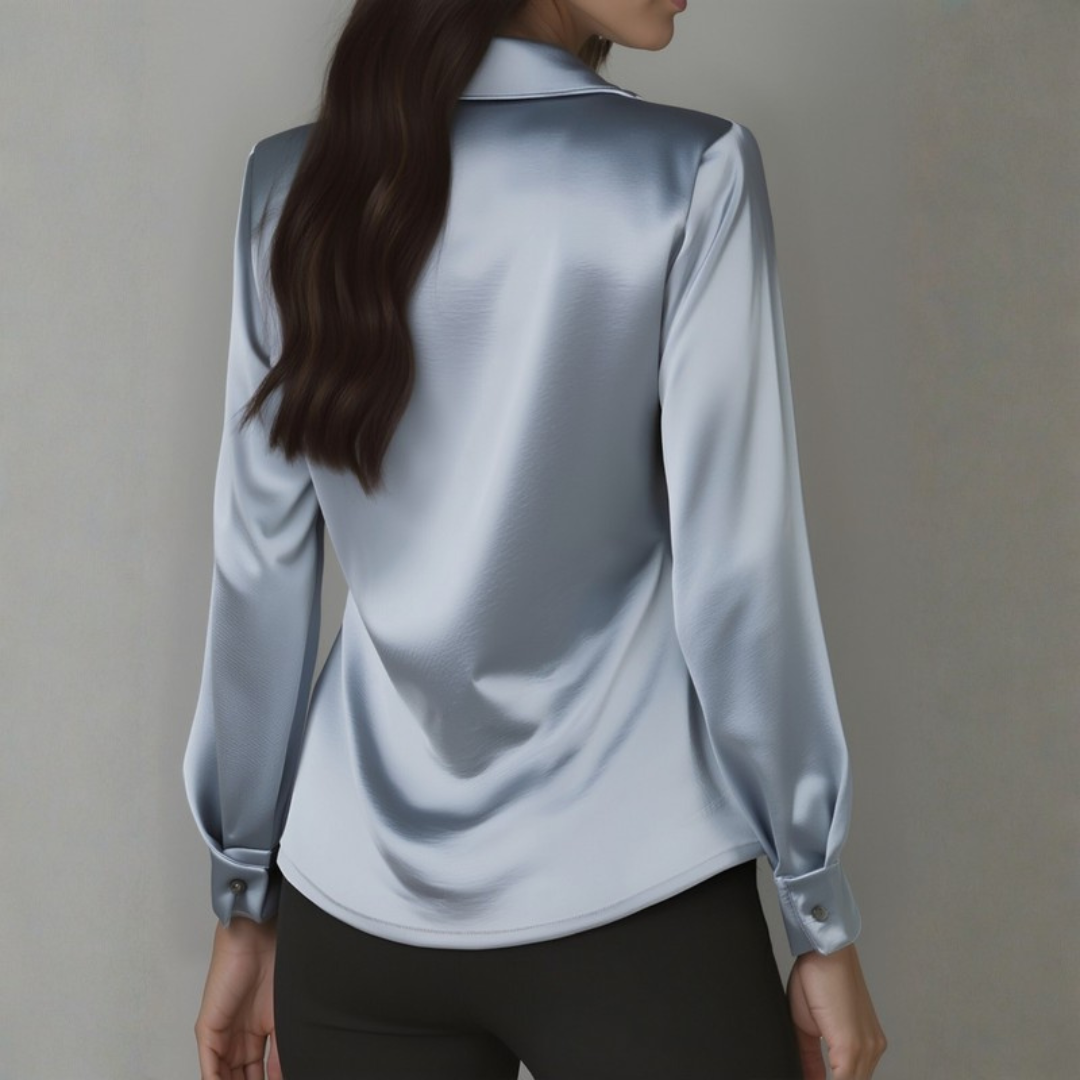 Elegant White Blouse for Women with Draped Neckline | Luxurious Satin Fabric for Sophisticated Style