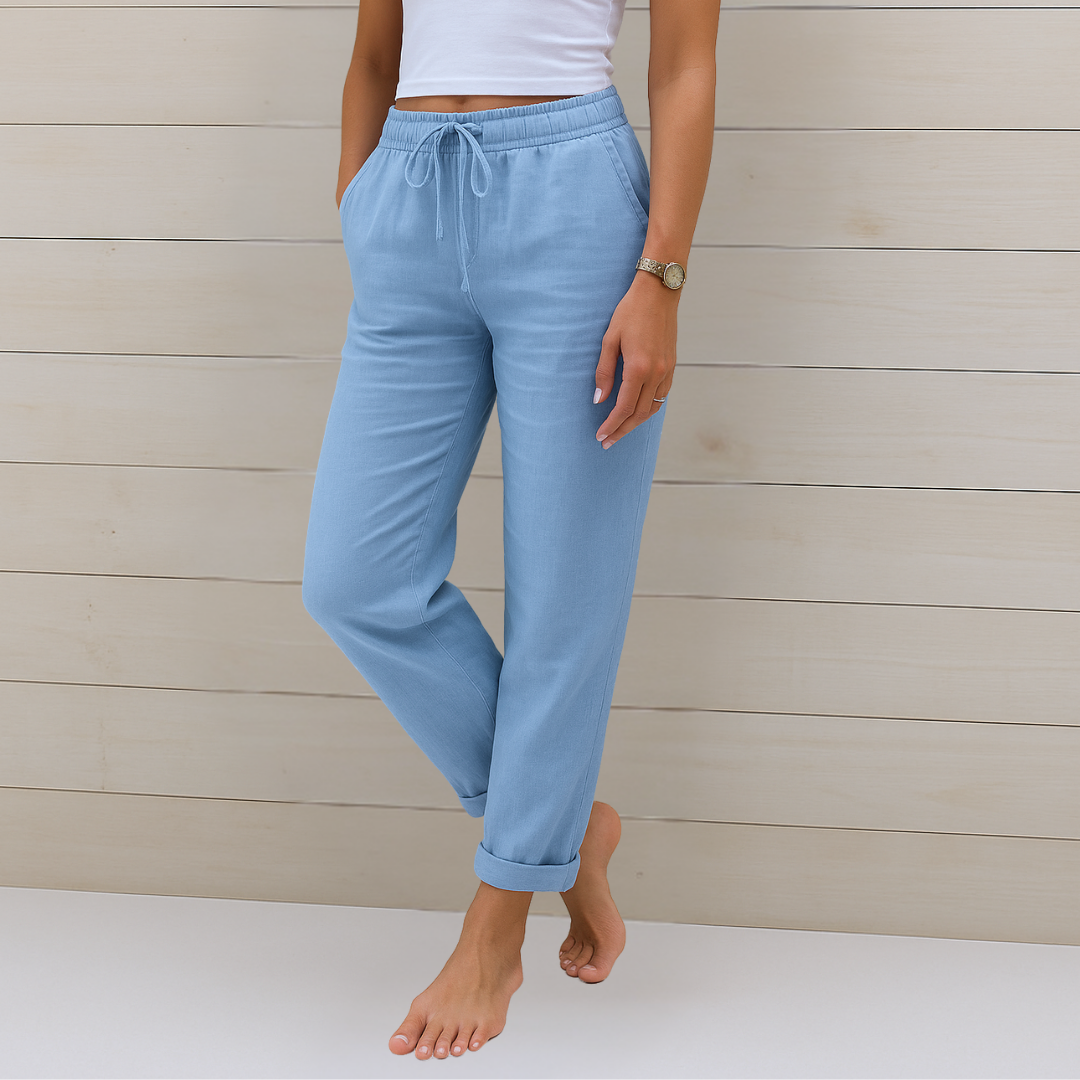 Women's Straight-Leg Pants with Elastic Waist & Drawstring 1