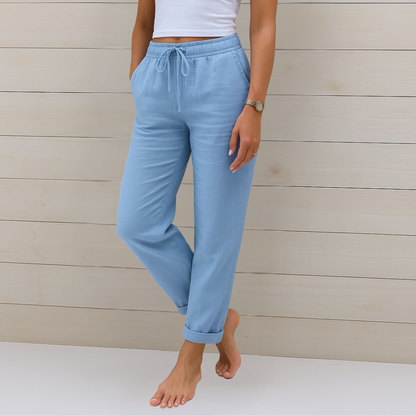 Women's Straight-Leg Pants with Elastic Waist & Drawstring 1