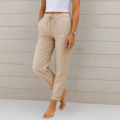 Women's Straight-Leg Pants with Elastic Waist & Drawstring 2