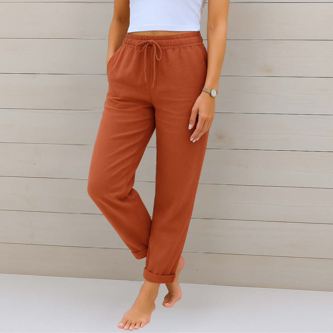 Women's Straight-Leg Pants with Elastic Waist & Drawstring 6