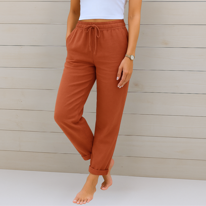 Women's Straight-Leg Pants with Elastic Waist & Drawstring 6