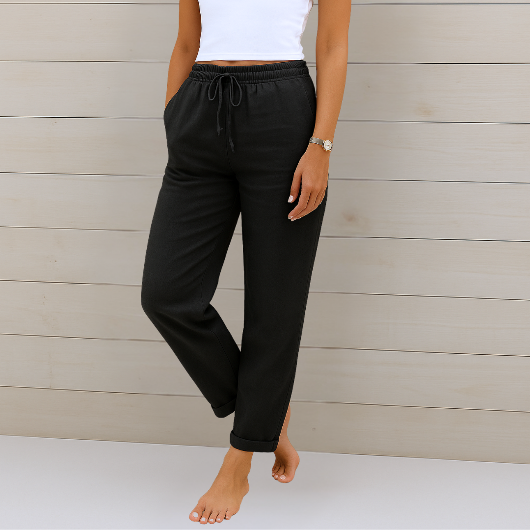 Women's Straight-Leg Pants with Elastic Waist & Drawstring 5