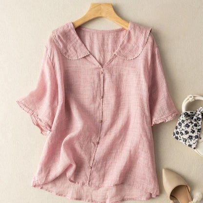 Relaxed Linen Blouse with Scalloped Collar 4