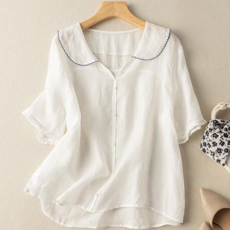 Women's Button-Front Blouse with Scalloped Collar 5